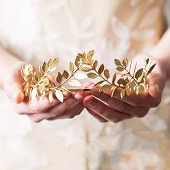 Amazon.com: Chargances Bridal Gold Leaf Crown Headband
